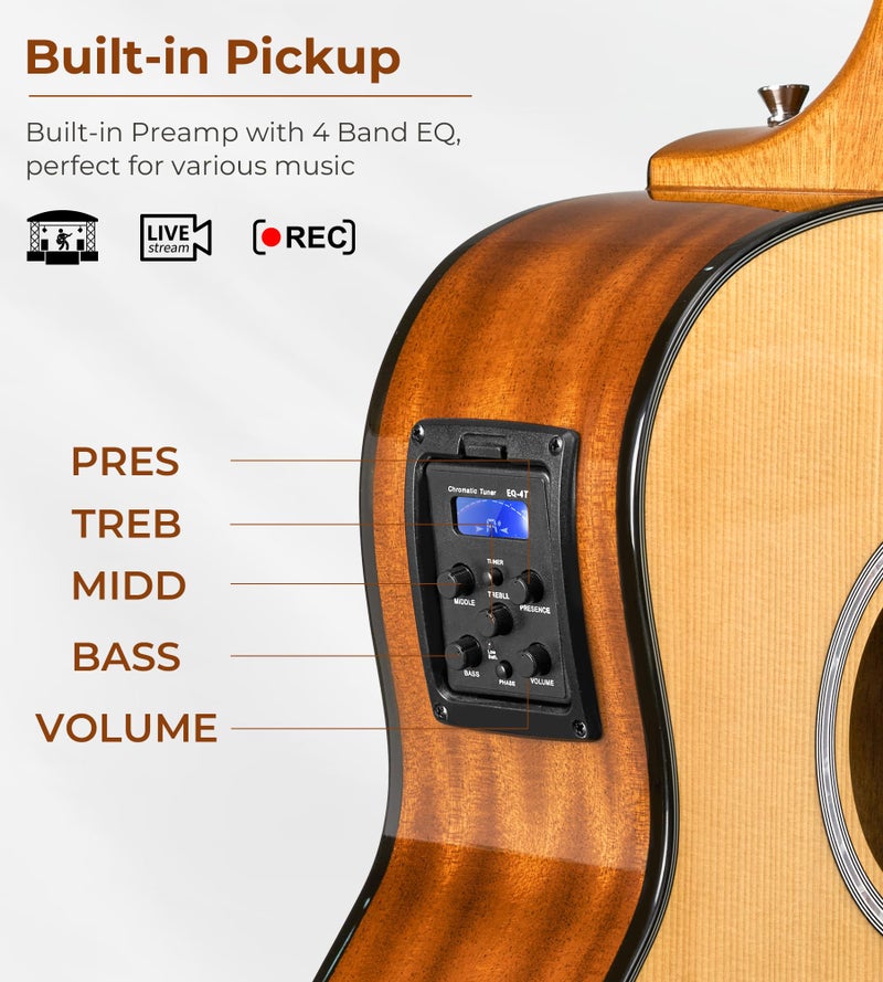 Vangoa Electric Acoustic Guitar 3/4 Size - 36 Inch Acoustic Electric Guitar Cutaway Acustica Guitarra Bundle for Beginners and Students, Spruce Top, Guitarra Electro Acustica by Vangoa - Image 2
